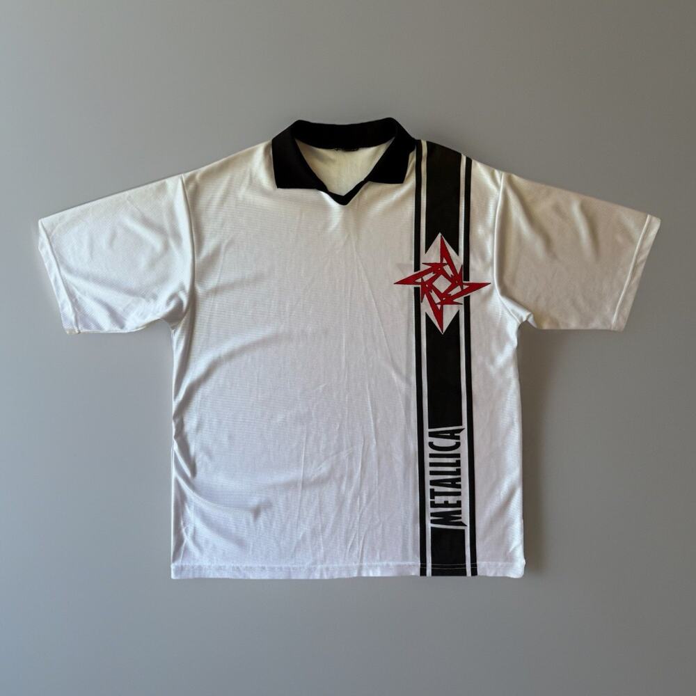 Vintage Metallica Soccer Jersey XL White 90s Giant Rock Music Punk New York